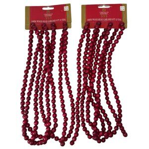 NOS Vintage Wood Bead Tree Garland RED Christmas on Main Street 2x9 FT=18 TOTAL
